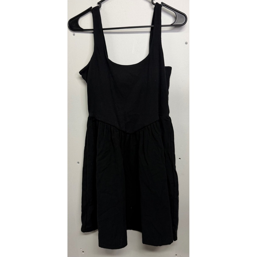 No Boundaries Black Ribbed Smocked Back Fit and Flare Mini Dress Size L 12-14